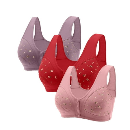 HCURIBAD Clearance! Bras for Women  3 Pcs 2024 New Comfortable Front Button Bra Cotton Full Cup Women s Bra Wireless Bras for Women  Push up Bra  Bra Pack 3Pcs underwear Rose Gold 4XL