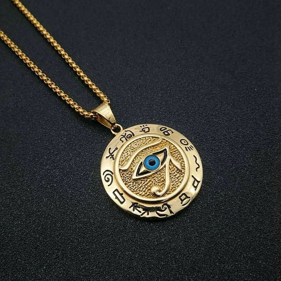 Ancient Egypt The Eye Of Horus Pendant Necklaces For Women And Men 14K Yellow Gold Round Jewelry