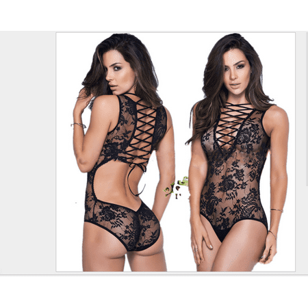 

Women Sexy Lingerie Bodysuit Solid Color Lace Sleepwear Babydoll Slim Fit Nightgown
