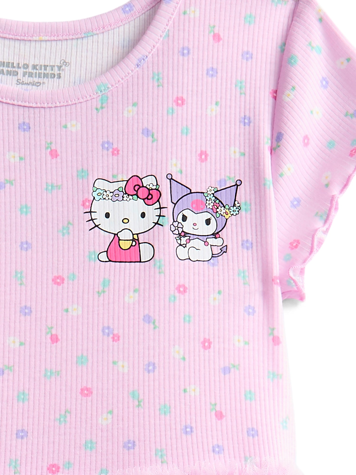 Hello Kitty Girls' Graphic Tutu Dress with Short Sleeves, Sizes 4-12