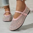 thumbnail image 7 of Seffadzy Women Rhinestone Mesh Summer Mary Jane Ballet Flats, Breathable Crystal Embellished Slip-On Shoes with Adjustable Strap Pink 39, 7 of 7
