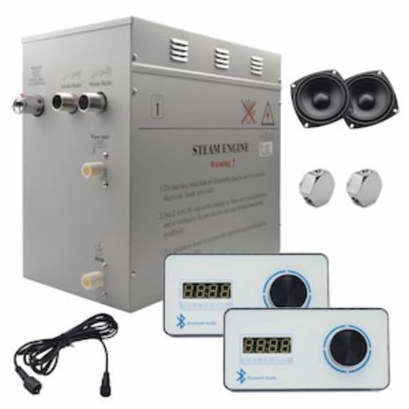 Steam Planet GH12LWXI Superior Encore Plus 12 kW Self-Draining Steam Bath Generator Kit & Dual Bluetooth Horizontal Digital Keypads, White