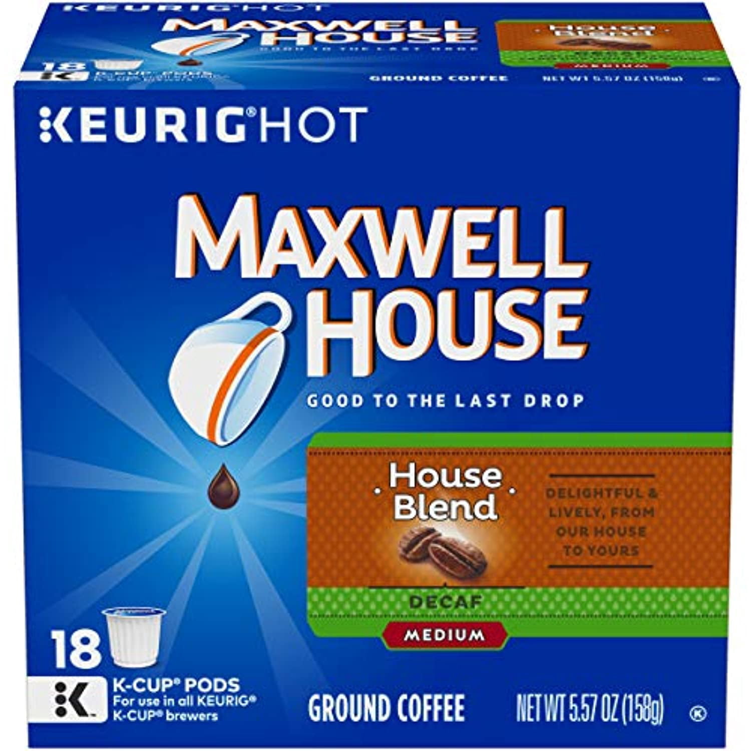 Maxwell House Decaf House Blend Medium Roast K-Cup Coffee Pods (72 Pods, 4 Packs Of 18)