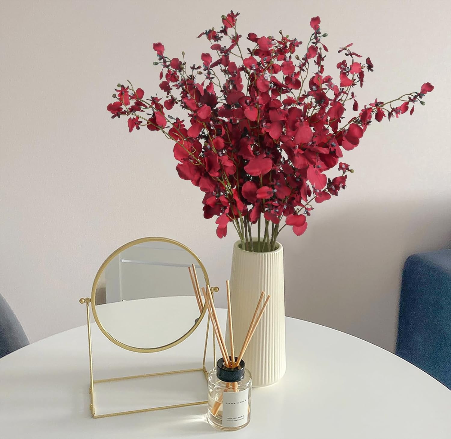 Artificial Orchids Silk Flowers,10 PCS (Each 37'') White Orchids Artificial Flowers Fake Orchid Long Stem Artificial Flowers Fake Silk Flowers for Indoor Outdoor Wedding Home Office Decoration(White)