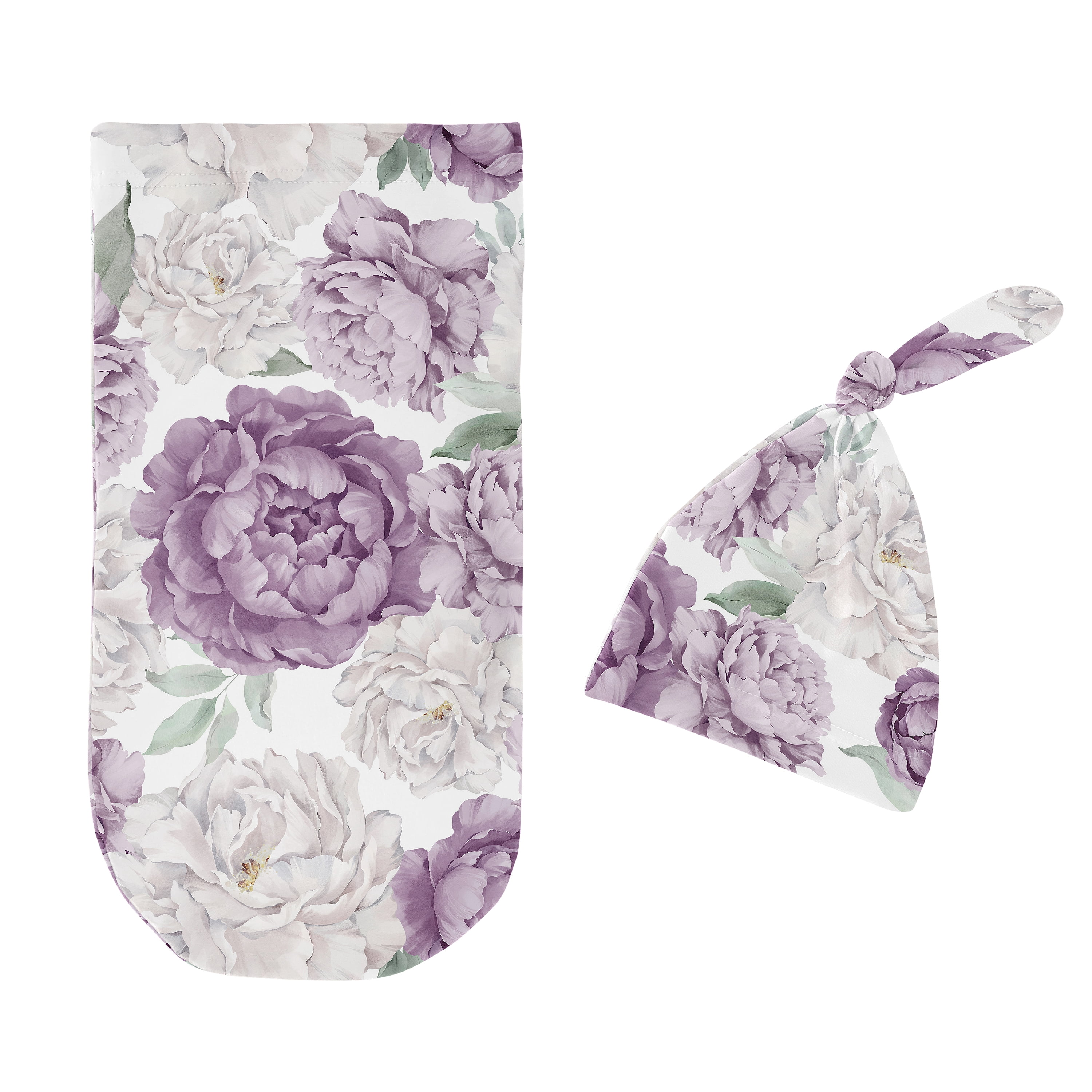 Sweet Jojo Designs Peony Floral Garden Lavender Purple and Ivory Girl Baby Cocoon and Beanie Hat Sleep Sack Set 2 Piece
