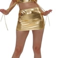 thumbnail image 2 of Women's Gold Faux Leather Pencil Skirt, Sparkly Bodycon Mini Skirt, Sexy Stage Dance Skirt for Performance, Club and Party,Gold,S, 2 of 4