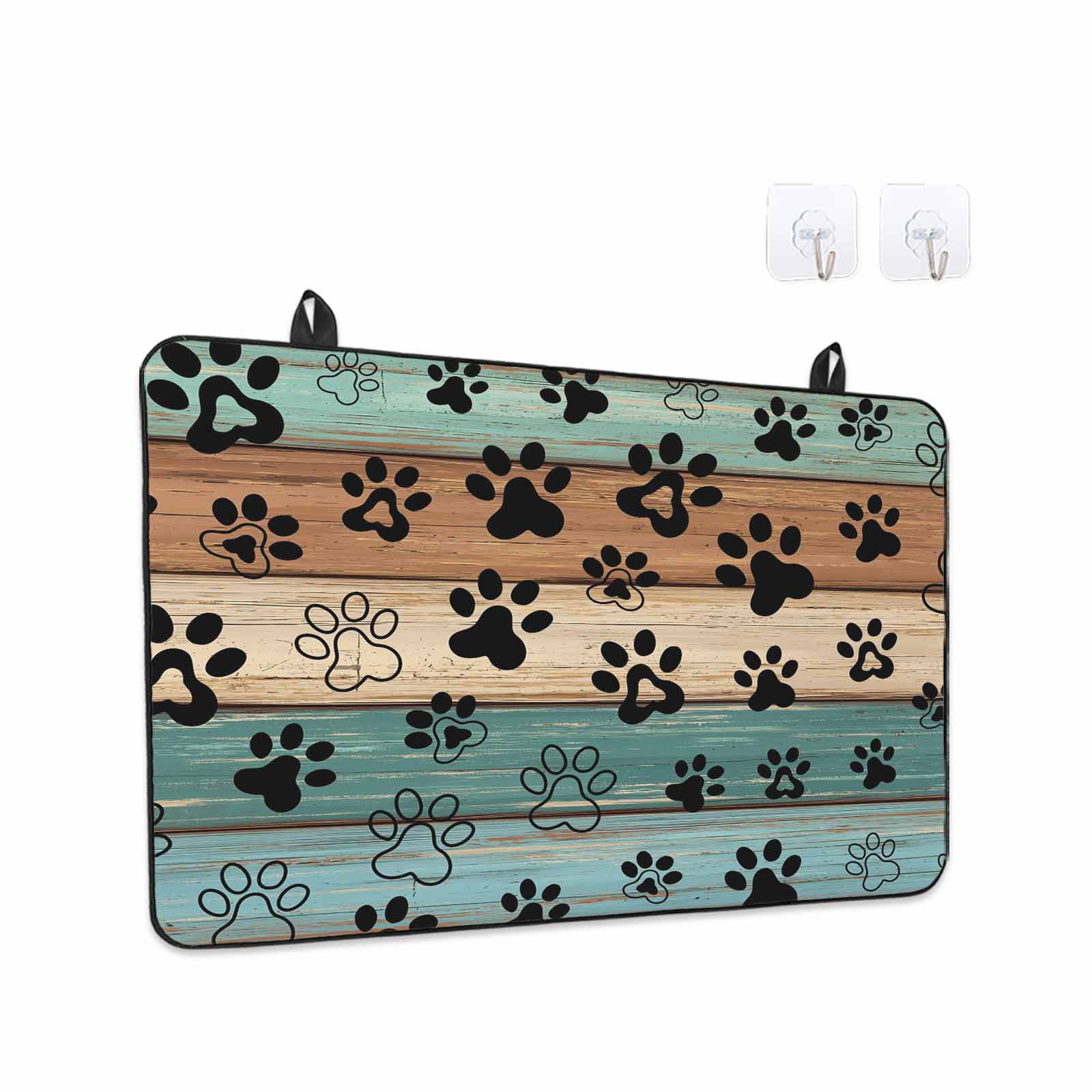 Black Dog Claws Stove Top Cover for Electric Stove, Heat-proof & Non Slip Glass Top Stove Cover Protector, Cat Pets Printed Teal Brown Wood Grain Kitchen Flat Cooktop Rubber Mat 24x21 Inches