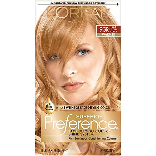skrivning kam gardin L'Oreal Paris Superior Preference Fade-Defying + Shine Permanent Hair Color,  9GR Light Golden Reddish Blonde, Pack of 1, Hair Dye - Walmart.com