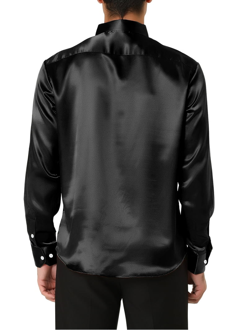 MODA NOVA Black Satin Dress Shirt for Big & Tall Men, Long Sleeve, Slim  Fit, Button Down, Size XXL - Walmart.com