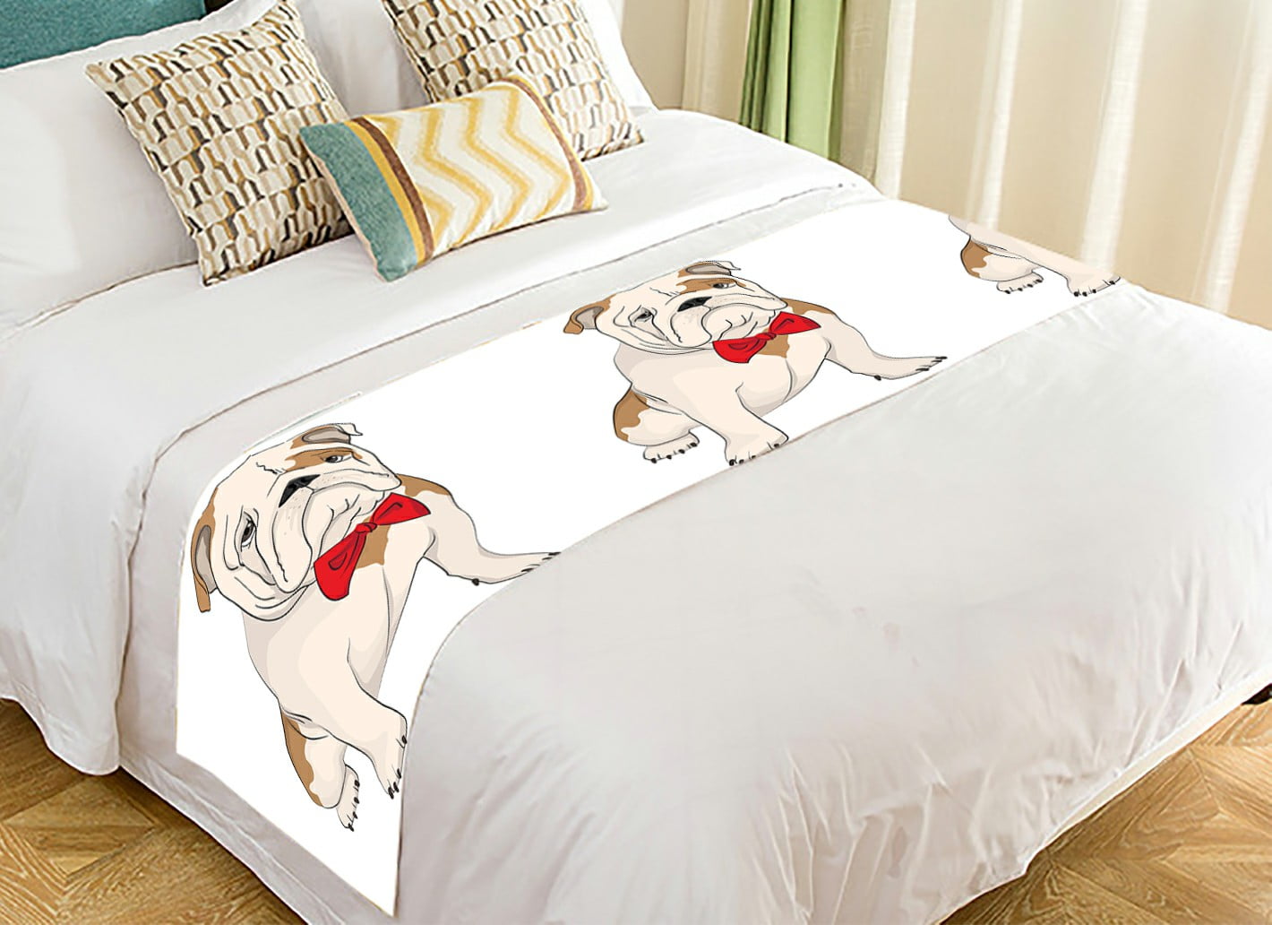 ABPHQTO The Silhouette Of The Dog Breed English Bulldog Bed Runner