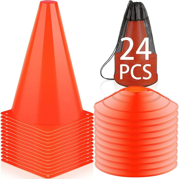 LANNEY 9'' Cones Sports, 24 Pack Soccer Football Basketball Plastic Orange Cone