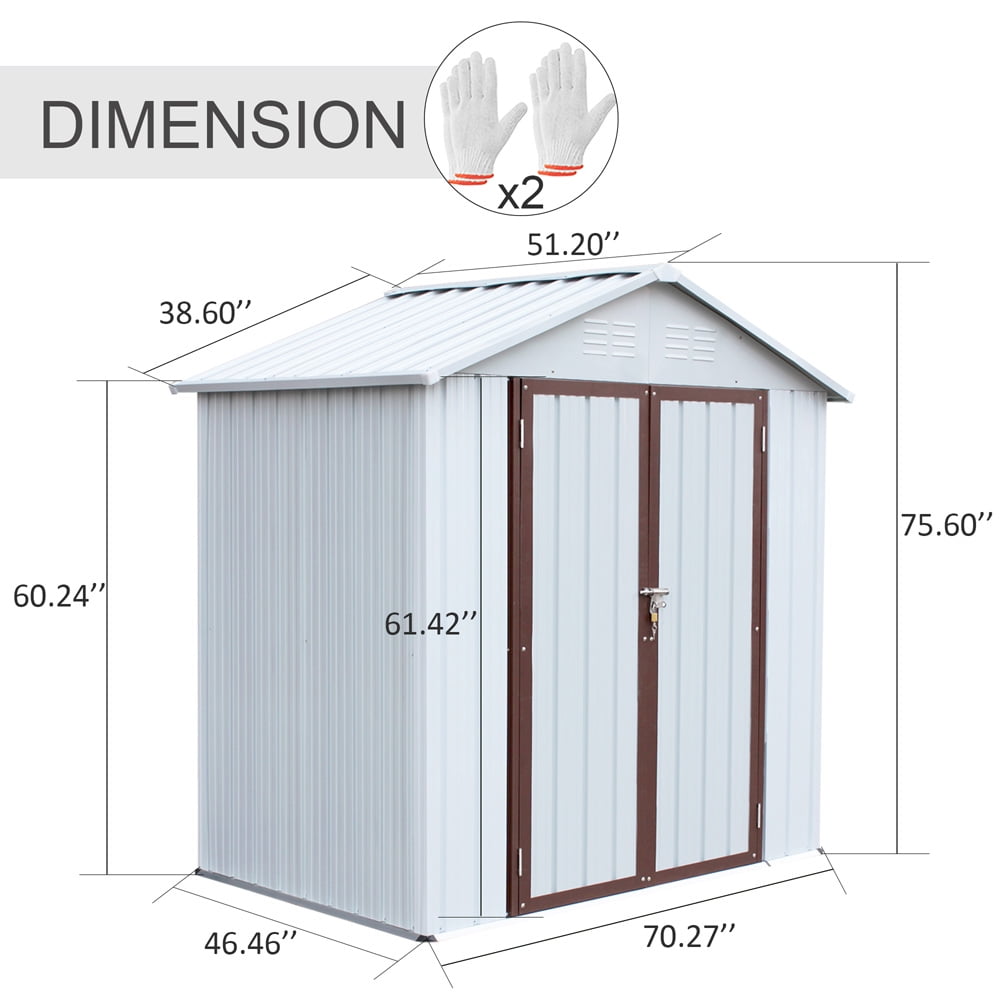 Sesslife Tool Storage Shed, 60 x 31 Inch Storage House with Vents,  Galvanized Aluminum Garden Shed with Lockable Door, 69.7 Tall Verticle  Outdoor Storage Shed for Patio Lawn Backyard, White, X3155 