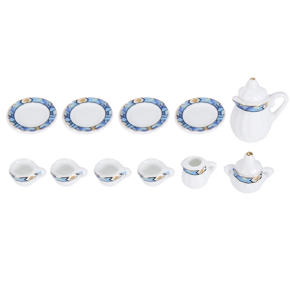 15pcs Tea Cup Set Miniature Porcelain Flower Dollhouse Kitchen Decor Collection with Brilliant Simulation for Tea Lovers
