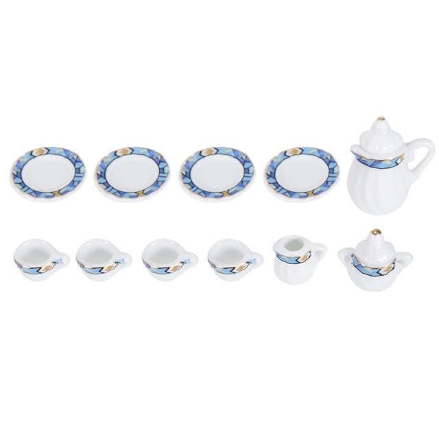 15pcs Tea Cup Set Miniature Porcelain Flower Dollhouse Kitchen Decor Collection with Brilliant Simulation for Tea Lovers