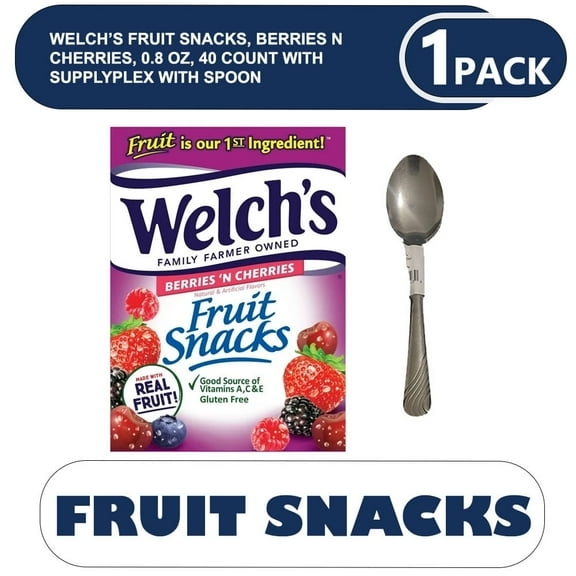 Welch’s Fruit Snacks, Berries N Cherries, 0.8 oz, 40 Count with supplyplex with spoon