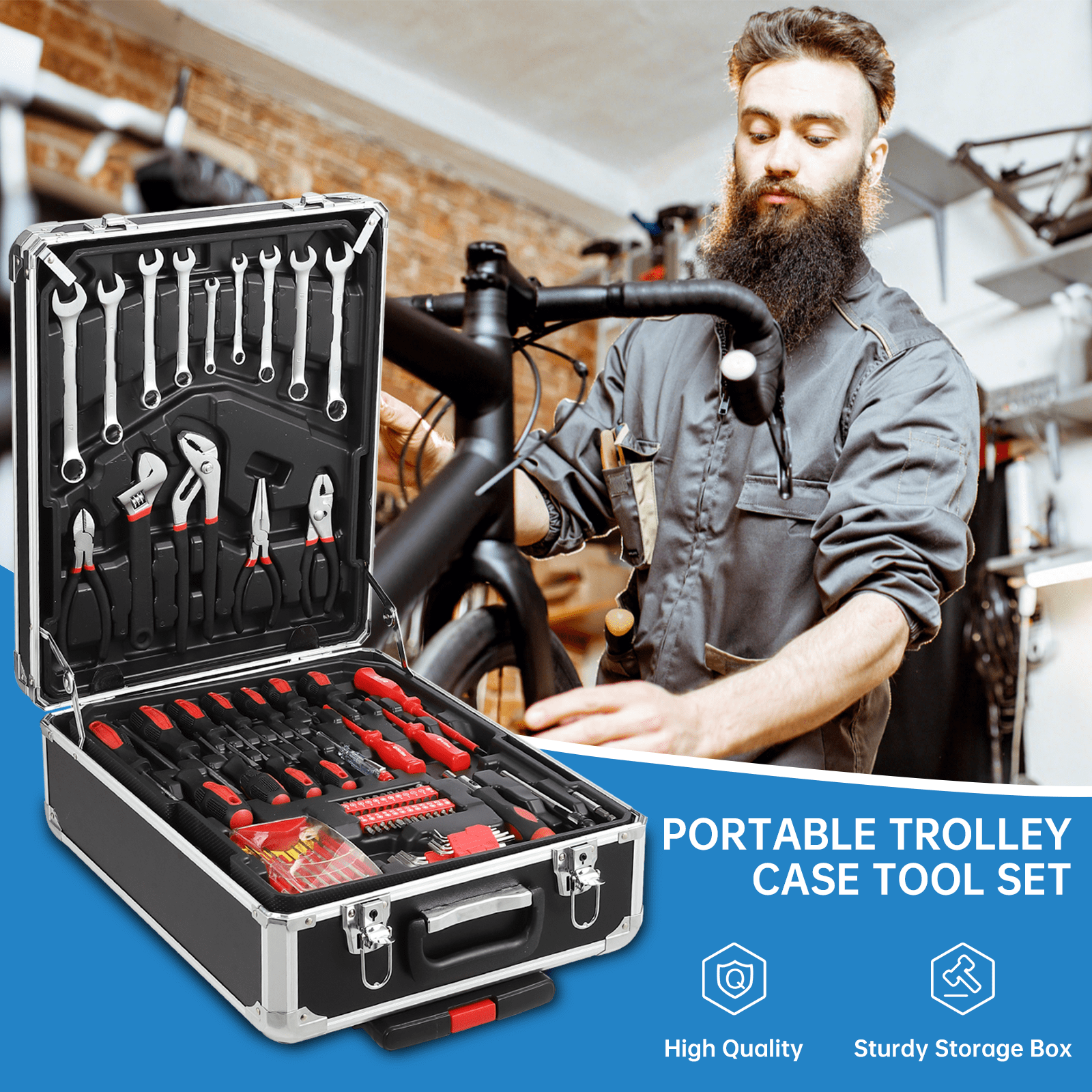 Garvee 800 PCS Home Tool Set with Rolling Tool Box, Professional Mechanic Repair Kit, General Household Hand Tool Set with Aluminum Trolley Case for Homeowner, DIY, and Auto Repair