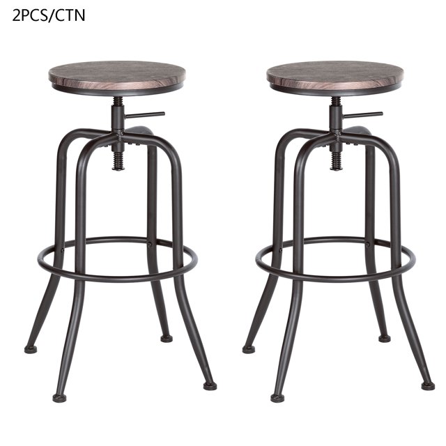 Topcobe Tabourets de Bar de Comptoir Lot de 2, Tabouret Rond Réglable en Bois et Métal, Meubles de Bar, Chaise de Tabouret Moderne, Marron