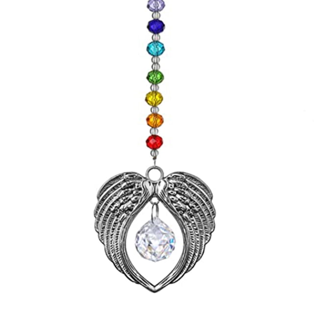 Atrapasueños con alas de ángel, colgante de arcoíris para decoración del hogar y la oficina, bola de cristal que adorna espacios interiores, artesanía para salas de meditación y yoga
