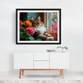thumbnail image 2 of Maine coon cat relaxing - Photography Cat Flowers Floral Animal Garden Botanical Nature Black Framed Wall Art Print 12 x 16 inches, 2 of 3