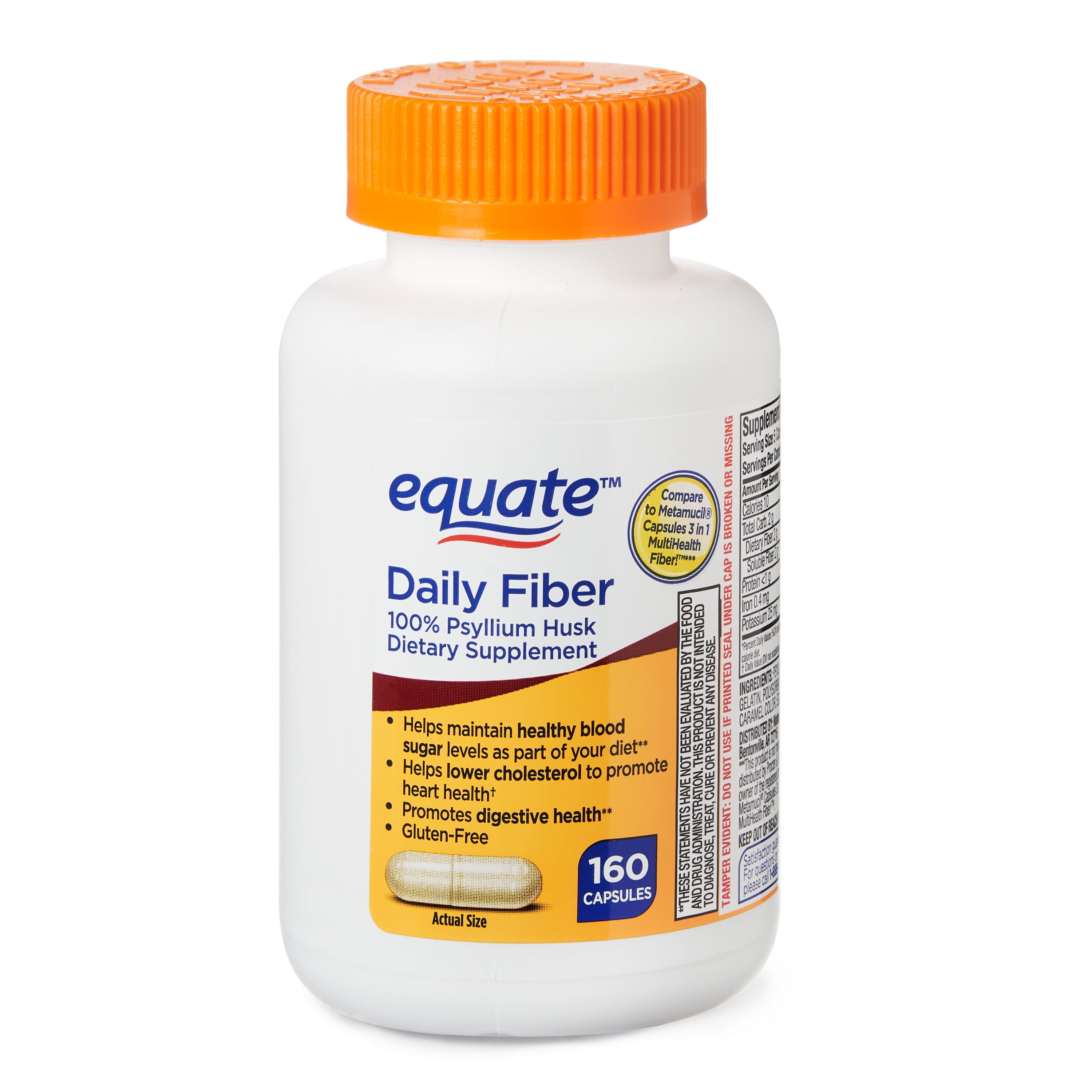 Equate Daily Fiber Capsules 100 Psyllium Husk 160 Count Walmart