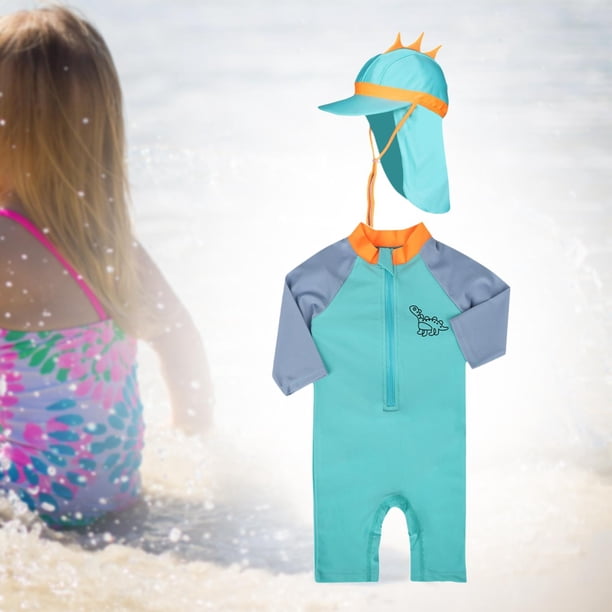 Traje de baño para niños con forma de dinosaurio y cremallera, traje de baño creativo encantador para niños pequeños azul