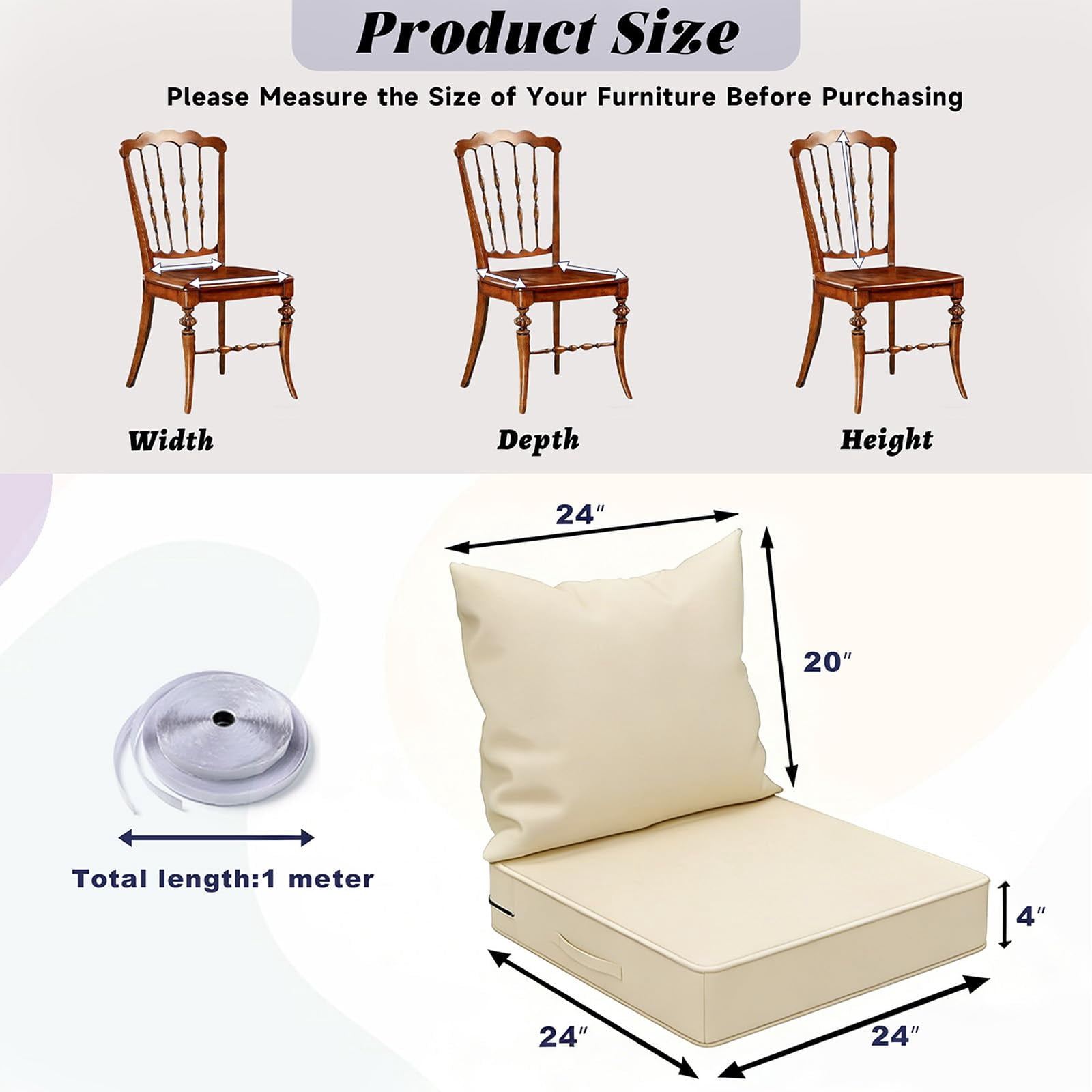 Yacona Outdoor Chair Cushions Set, 24x24in Patio Furniture Cushions with Two Replaceable Covers, for Patio Furniture Chair Sofa, Beige