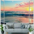 thumbnail image 4 of Creowell  Ocean Tapestry Wall Hanging Sea Beach Sunset Wall Tapestry White Window Pink Sky Landscape Tapestries for Bedroom Living Room Dorm Home Wall Decor 40x30inch, 4 of 6