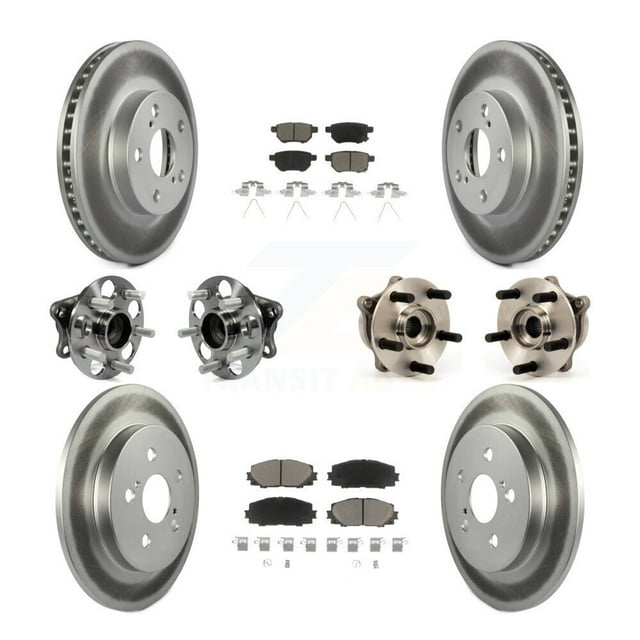 Transit Auto Front Rear Hub Bearings Assembly Coated Disc Brake Rotors and Ceramic Pads Kit (10Pc) for Car Toyota Prius Plug-In - Left Right Side (Driver Passenger) KBB-120885