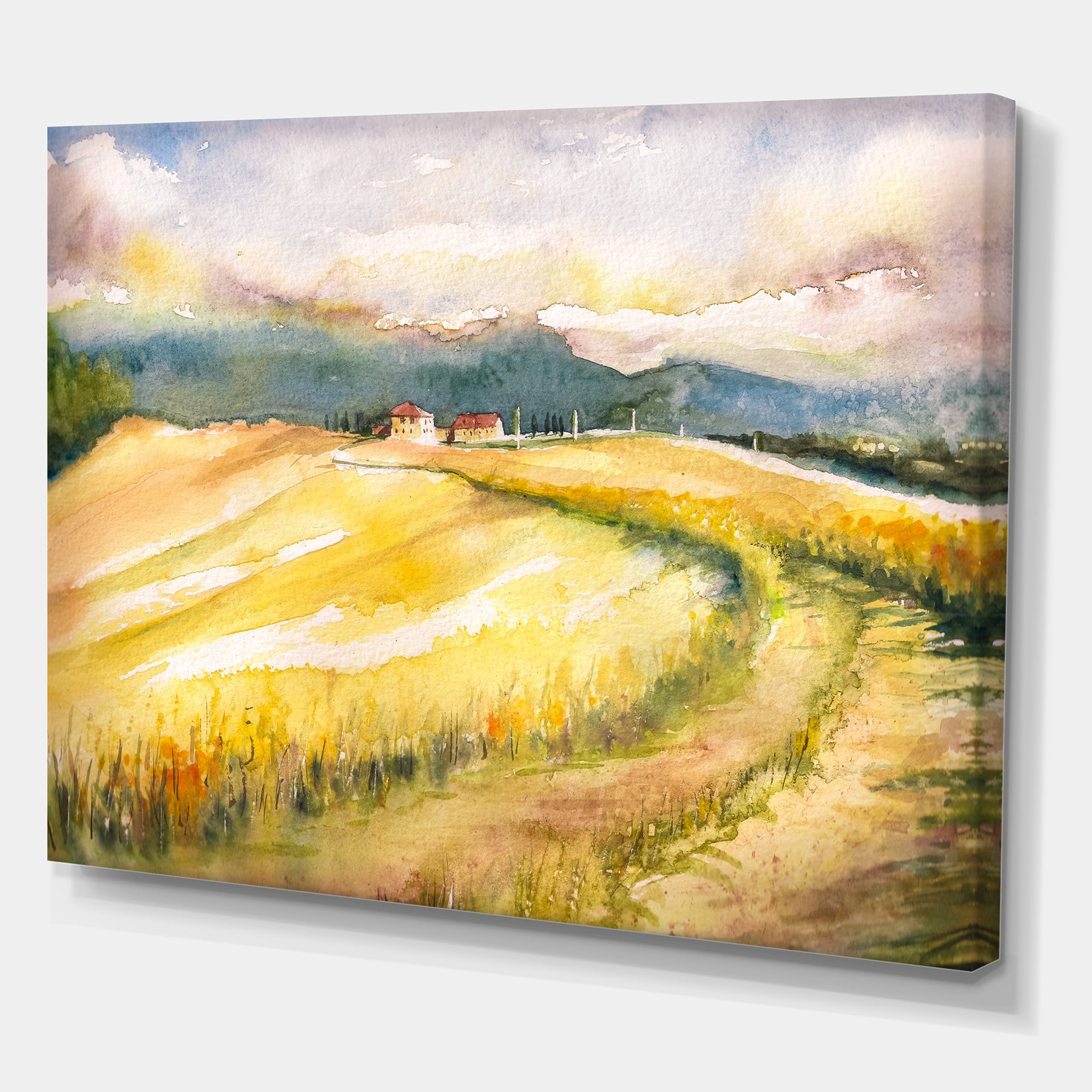 Designart ' Golden Grass Fields of Tuscany Italy ' Country Canvas Wall Art Print