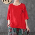 thumbnail image 2 of Summer Plus Size Tops for Womens 2026 Fashion Embroidered Round Neck Five Quarter Sleeved Short Sleeved Blouse, 2 of 3