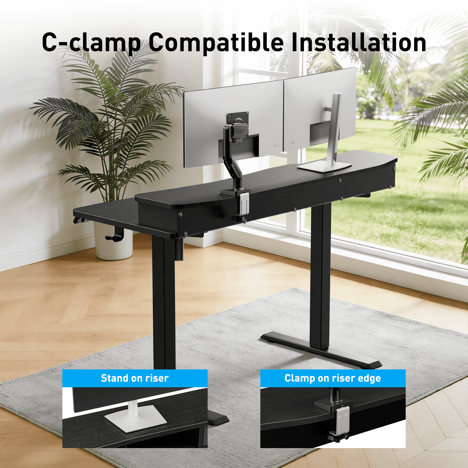 Kyspho Electric Standing Desk with Drawers, 48″ x 24″ Large Adjustable Height Computer Desk for Home Office, C-Clamp Compatible with 4 Presets, Black