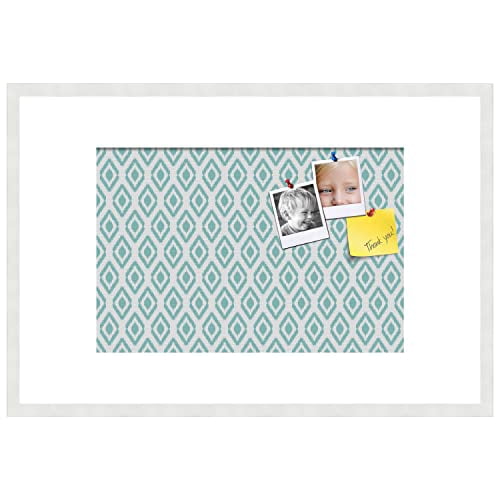 PinPix 36x24 inch Cork Bulletin Board. This Decorative Framed Pin Board Comes with Ikat Aqua Design and Satin White Frame. Ideal for Home, Office Decor or School (PinPix-1630)