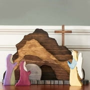 LONGRV Easter Scene Wooden Sign,Nativity Scene, Easter Resurrection Scene, Cabinet Table Top Home Decor Gifts,Brown