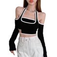 thumbnail image 1 of xiaxaixu Female Crop Tops, Off Shoulder Long Sleeve Fake Two Pieces T-Shirt, 1 of 7