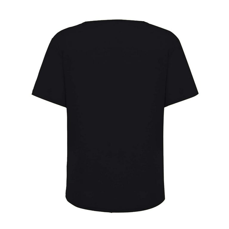Yydgh Women s Short Sleeve V Neck Shirts Basic Loose Casual Solid Color Tee T Shirt with Pocket Black XL