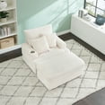 thumbnail image 3 of Upholstered Armchair with  Ottoman , Sleeper Chair ,Corduroy Chaise Longue Chair , Comfy Deep Seat Oversized Chaise Lounge Indoor with cup holder, 3 of 12