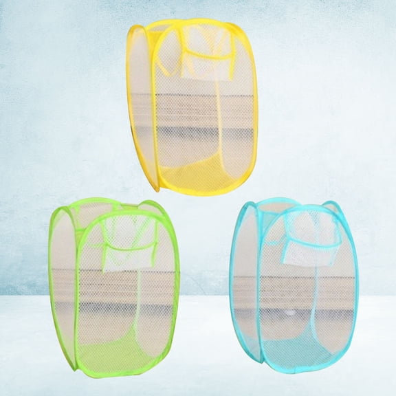YUNLIGHTS 3Pcs Foldable Nylon Laundry Basket Breathable Mesh Clothing Storage