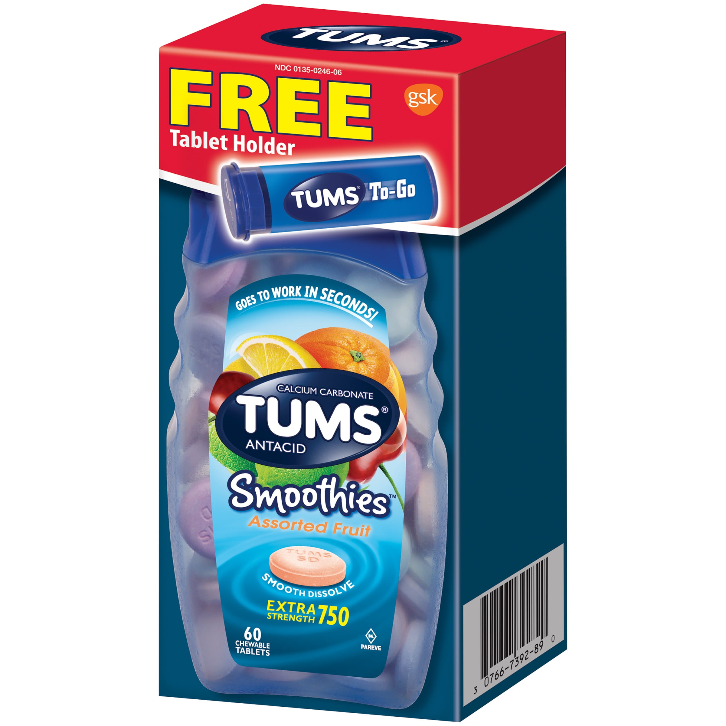 Tums® Smoothies™ Extra Strength 750 Antacid Calcium Carbonate Assorted Fruit Chewable Tablets 60 ct Box