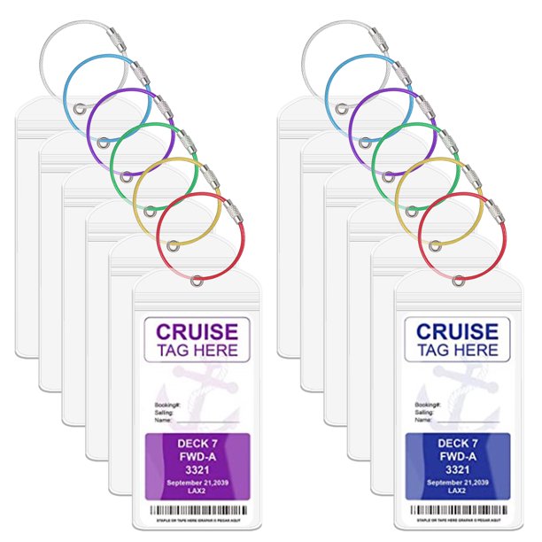 Rumbeast 12Pcs Colored Steel Loops Cruise Luggage Tags Holder with Zip