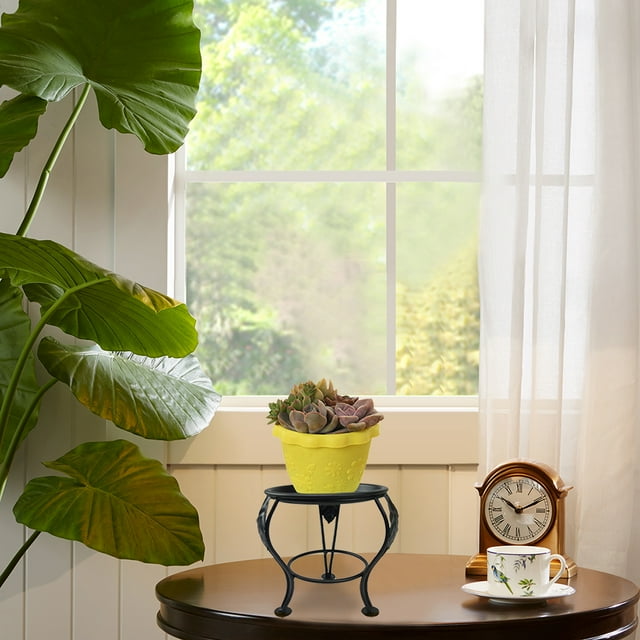 Indoor Outdoor Table Mini Plant pot iron Stand Rack Flower Pot Candle Holder Shelf Desktop Decoration, Black