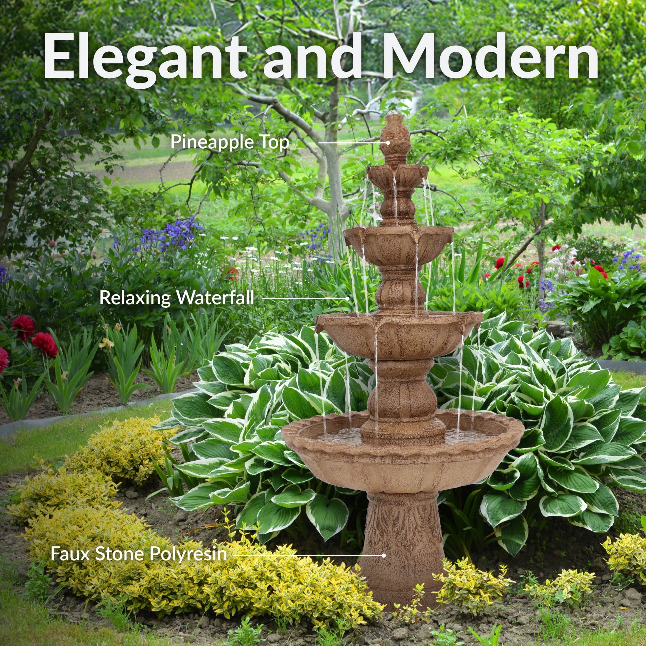 Sunnydaze Pineapple Traditional Earth Resin 4-Tier Outdoor Water Fountain