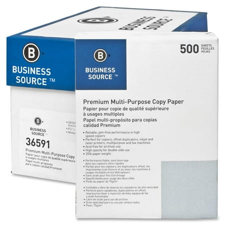 Business Source Premium Multi-purpose Copy Paper, 92 Bright, 20lb, 10 Reams, 5000 sheets/carton,