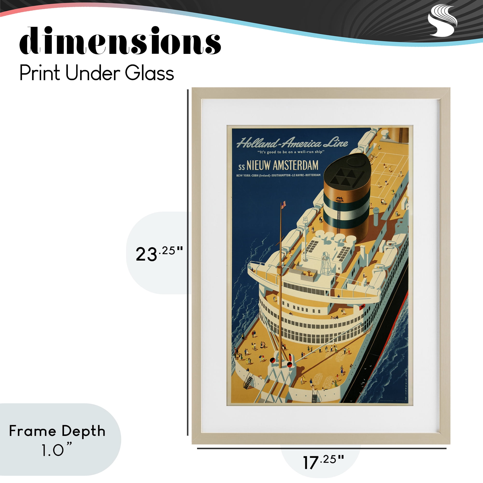 Stupell Industries Nieuw Amsterdam Cruise Ship Birch Framed Print Under Glass, design by Vintage Posters