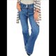 thumbnail image 1 of Pantalones Vaqueros Rectos para Mujer, Cintura Alta, Elásticos, Deshilachados, con Dobladillo Sin Rematar, Holgados, Informales. Azul Medio XXXL, 1 of 7