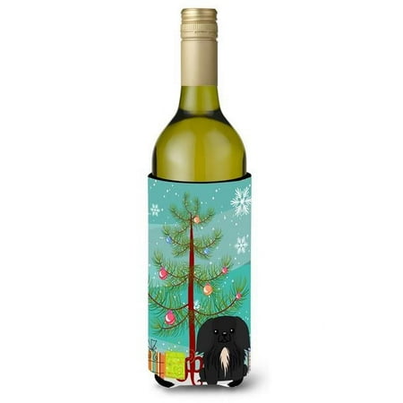 

Merry Christmas Tree Pekingnese Black Wine Bottle Beverge Insulator Hugger
