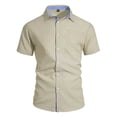thumbnail image 5 of Yertdoel Men's Button Down Shirts Solid Color Short Sleeve Lapel Neck Shirt with Pocket Comfortable Breathable Hawaiian Beach Vacation Summer Outdoor Casual T-shirts, 5 of 7