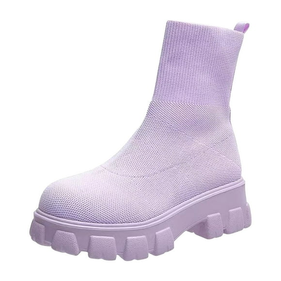 Jsaierl Women's Platform Ankle Knit Boots Elastic Chunky Heel Lug Sole Booties Slip On Sock Booties Shoes