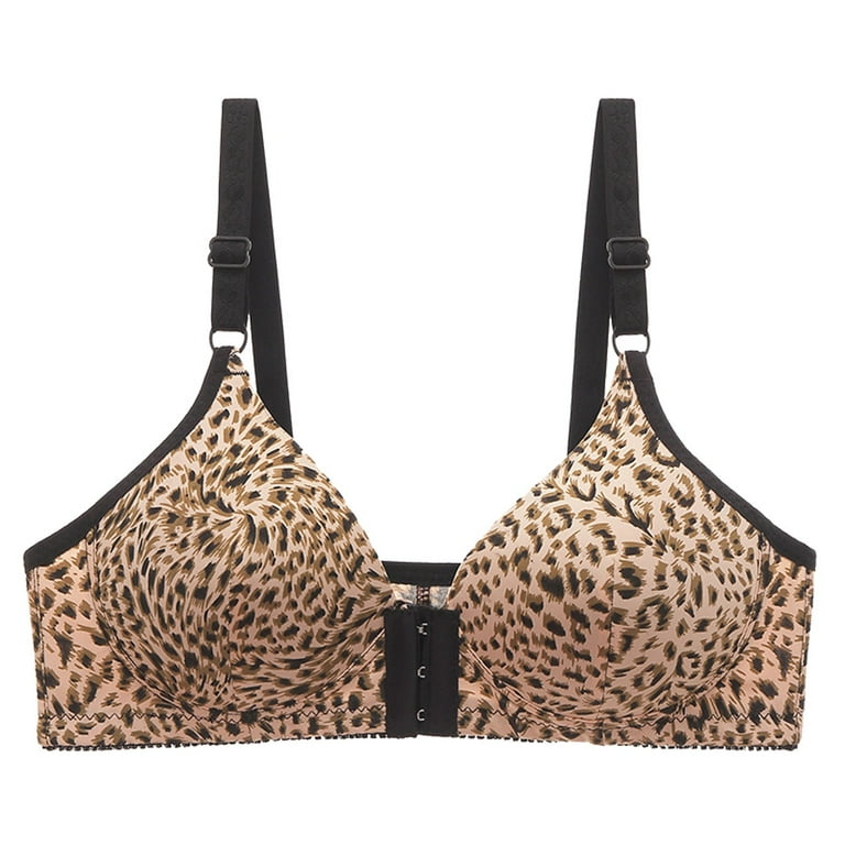 Lastesso Bras for Women Wireless Push up Leopard Front-Close Spaghetti  Strap Bra Full Figure Beauty Back Bra Everyday Wear 