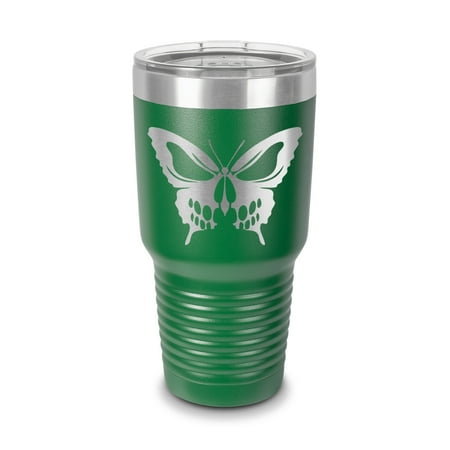 

Skull Butterfly Tumbler 30 oz - Laser Engraved w/ Clear Lid - Stainless Steel - Vacuum Insulated - Double Walled - Travel Mug - butter fly skull - Green