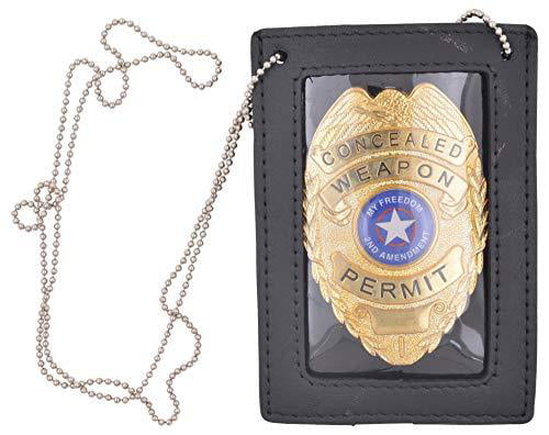 Black 803698768913 Genuine Leather Neck Chain Double ID Badge Holder